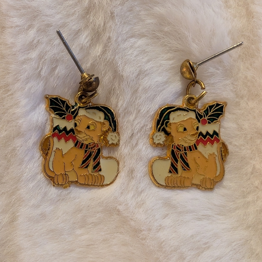 Vintage Simba Christmas Lion King Earrings